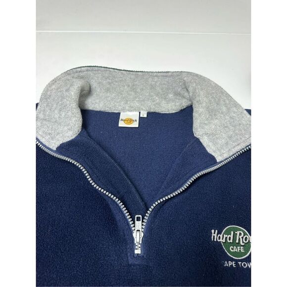 Hard Rock Cafe Cape Town Fleece Embroidered Pullover Size S 1/3 Zip Blue Green - Picture 6 of 10